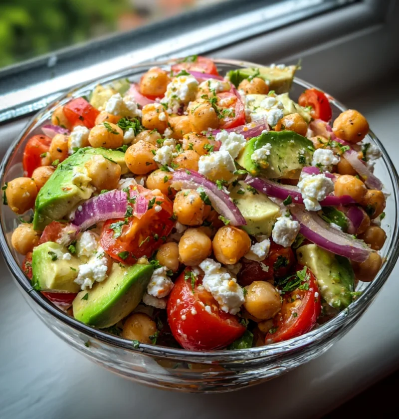 Fresh Chickpea Feta Avocado Salad