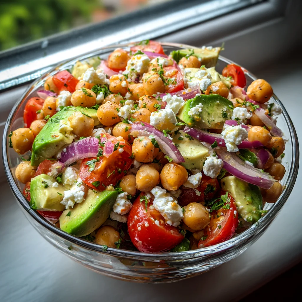 Fresh Chickpea Feta Avocado Salad