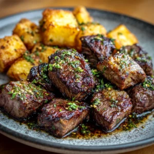Garlic Butter Steak Bites and Crispy Potatoes