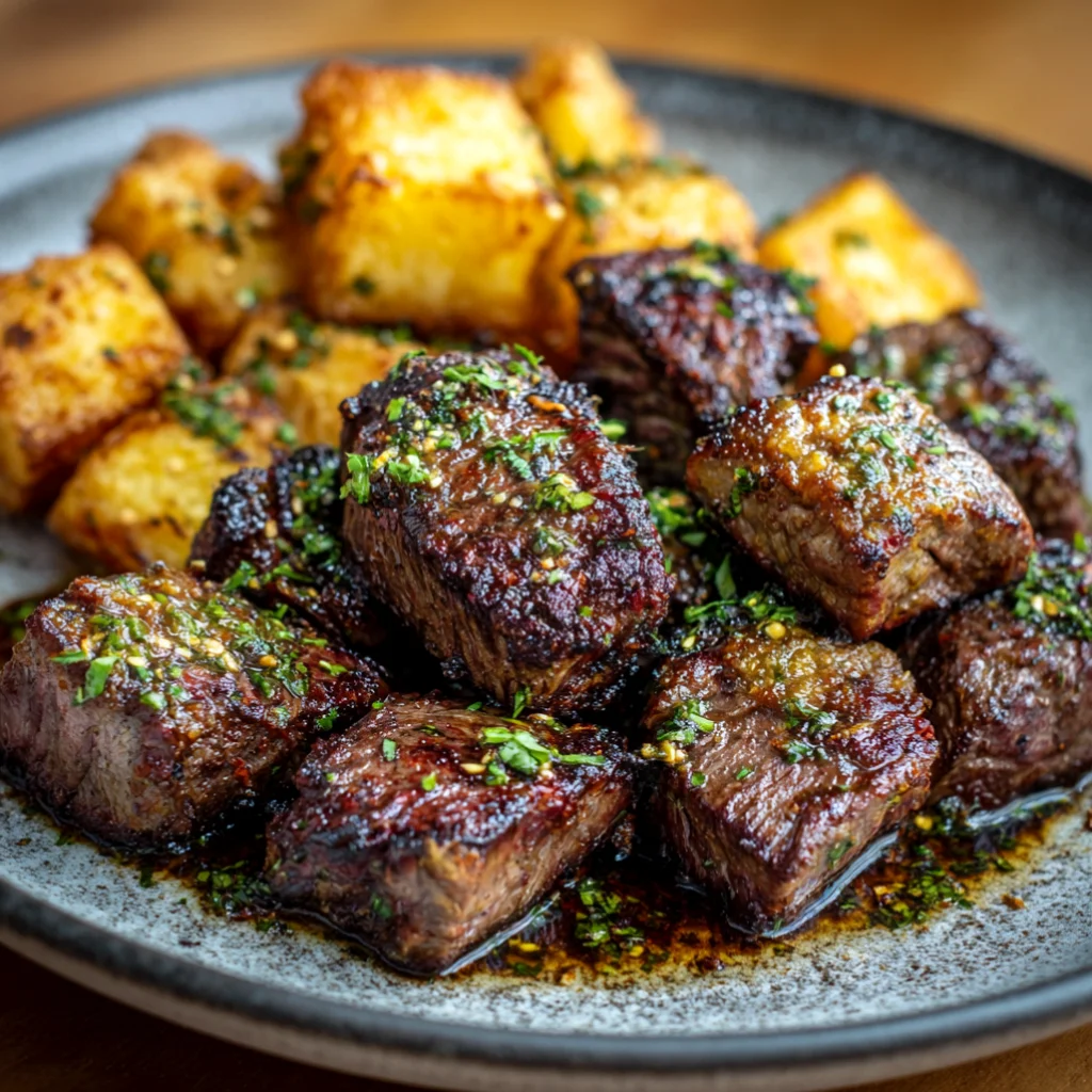 Garlic Butter Steak Bites and Crispy Potatoes