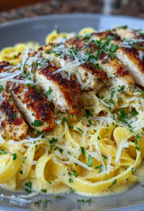 Garlic Parmesan Chicken with Fettuccine