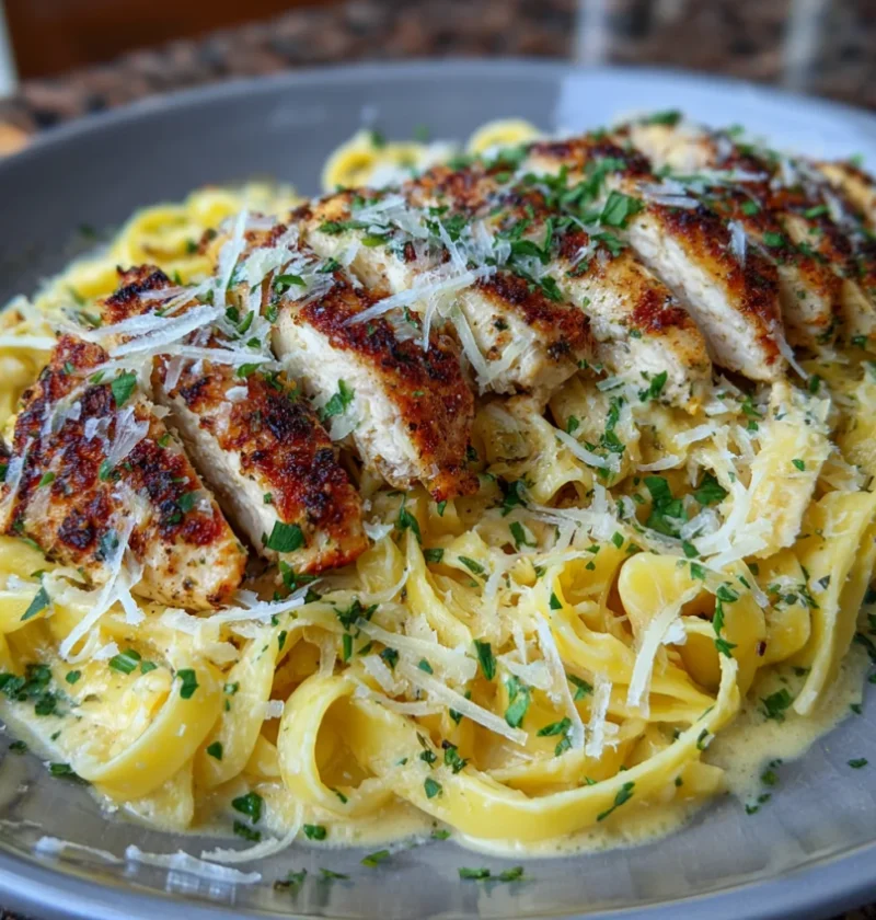 Garlic Parmesan Chicken with Fettuccine