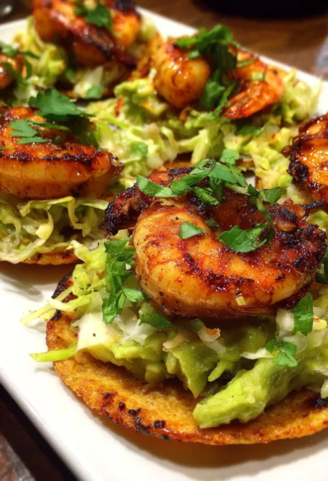 Grilled Shrimp Tostadas with Creamy Avocado