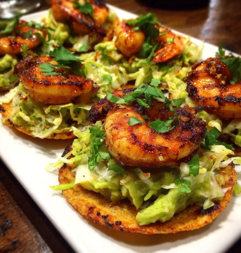 Grilled Shrimp Tostadas with Creamy Avocado