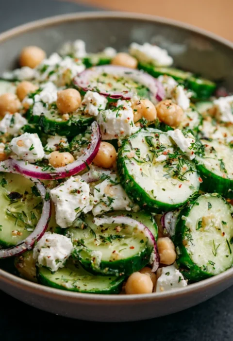 Healthy Cucumber Feta and Chickpeas Salad