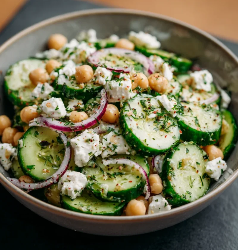 Healthy Cucumber Feta and Chickpeas Salad