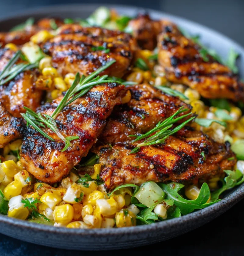 Healthy Grilled Hot Honey Chicken and Sweet Corn Salad