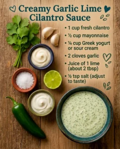 Homemade Creamy Cilantro Lime Sauce : Fresh, Tangy & Garlic Rich