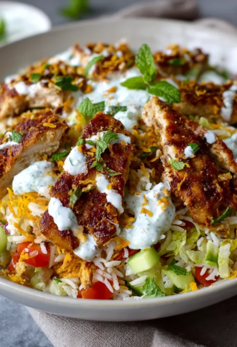 Juicy Chicken Shawarma Crispy Rice Salad