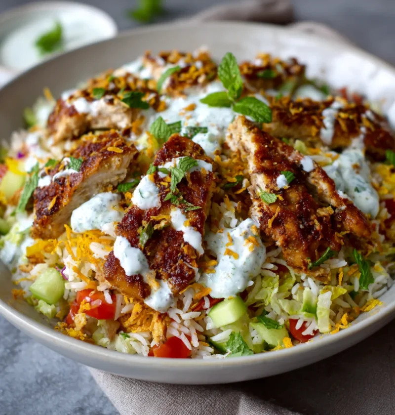 Juicy Chicken Shawarma Crispy Rice Salad