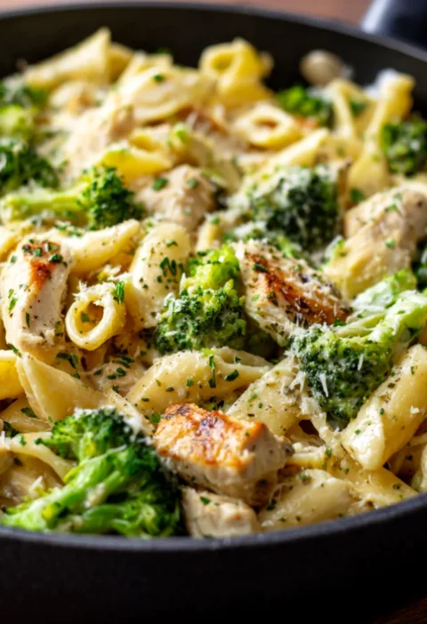 One Pan Creamy Chicken Broccoli Pasta Recipe