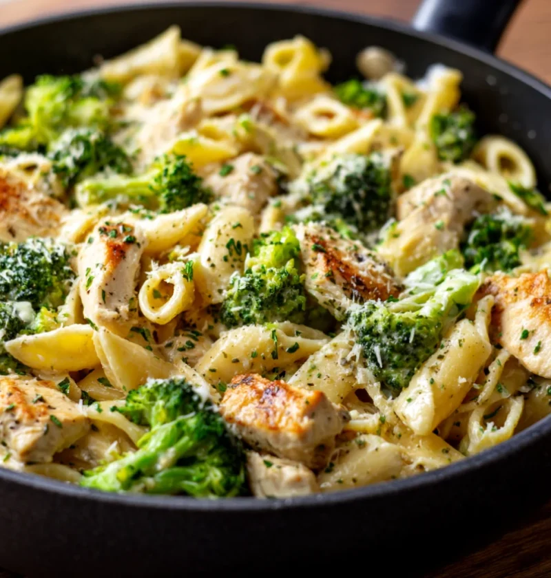 One Pan Creamy Chicken Broccoli Pasta Recipe
