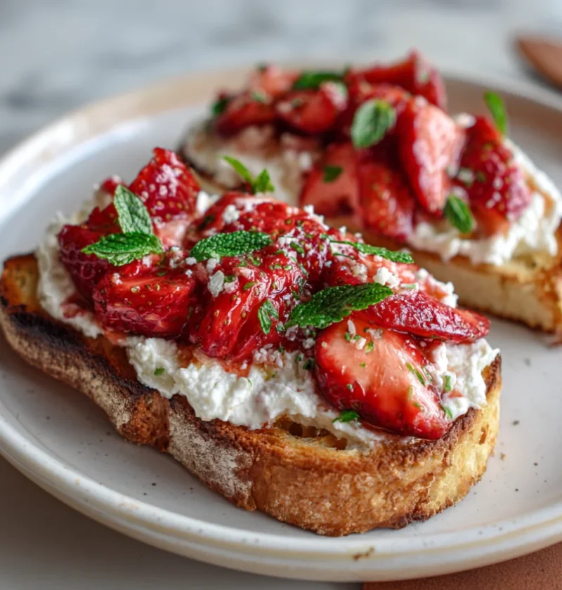Roasted Strawberry Whipped Ricotta Toast