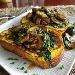 Savory French Toast Idea : Quick Brunch Recipe with Spinach & Mushrooms