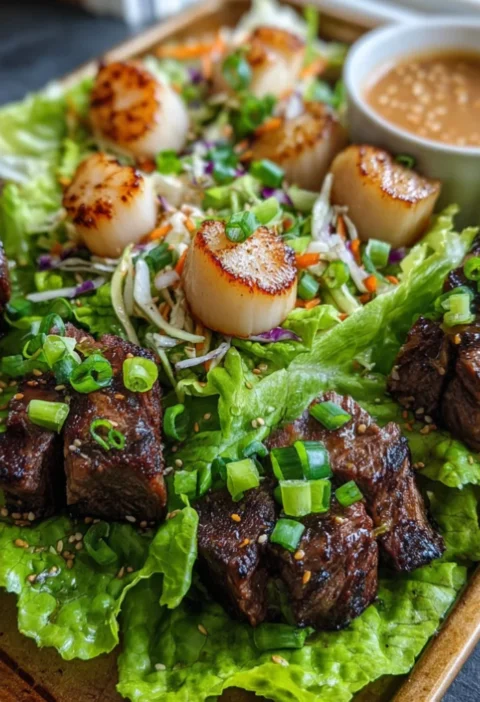 Sheet Pan Hibachi Steak And Scallop Lettuce Wraps