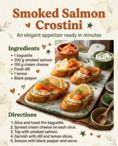 Smoked Salmon Crostini : Elegant Appetizer with Cream Cheese & Fresh Dill