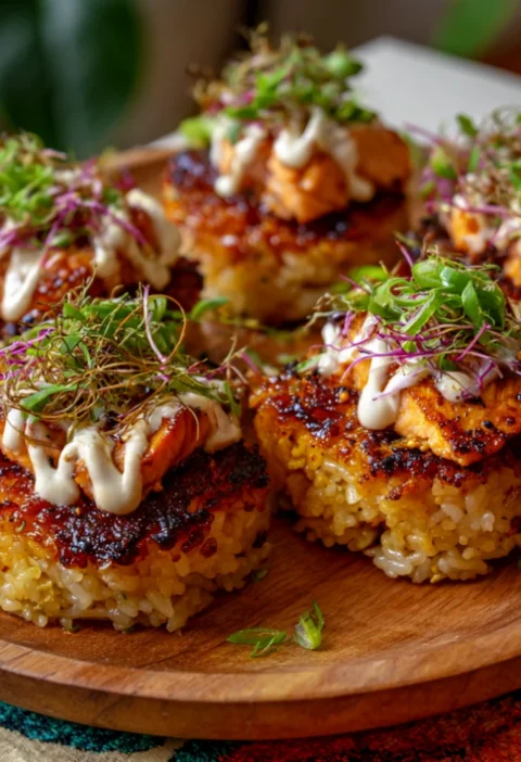 Spicy Salmon Crispy Rice Bites