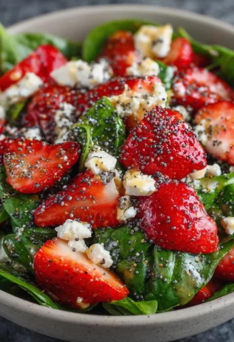 Strawberry Spinach Salad with Feta and Poppy Seed Dressing
