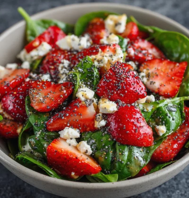 Strawberry Spinach Salad with Feta and Poppy Seed Dressing