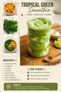 Tropical Green Smoothie Recipe with Mango, Spinach & Kale