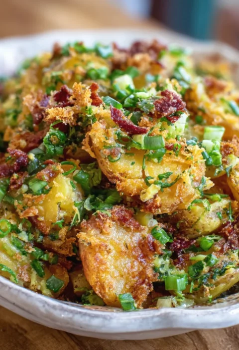 Viral Green Crispy Smashed Potato Salad