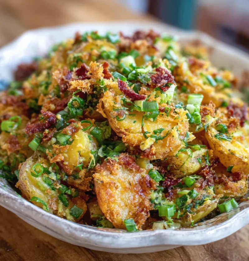 Viral Green Crispy Smashed Potato Salad