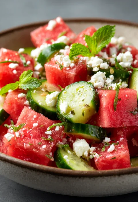 Watermelon Feta Cucumber Salad