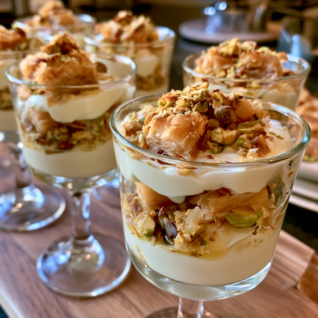 Creamy Custard and Pieces of Baklava Dessert Cups