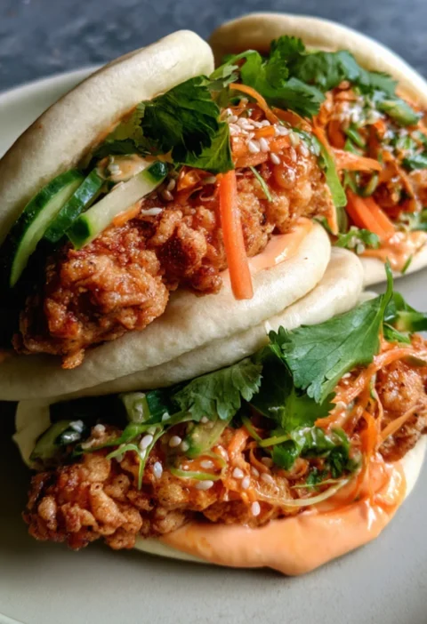 Crispy Fried Chicken Bao Buns With Sriracha mayo