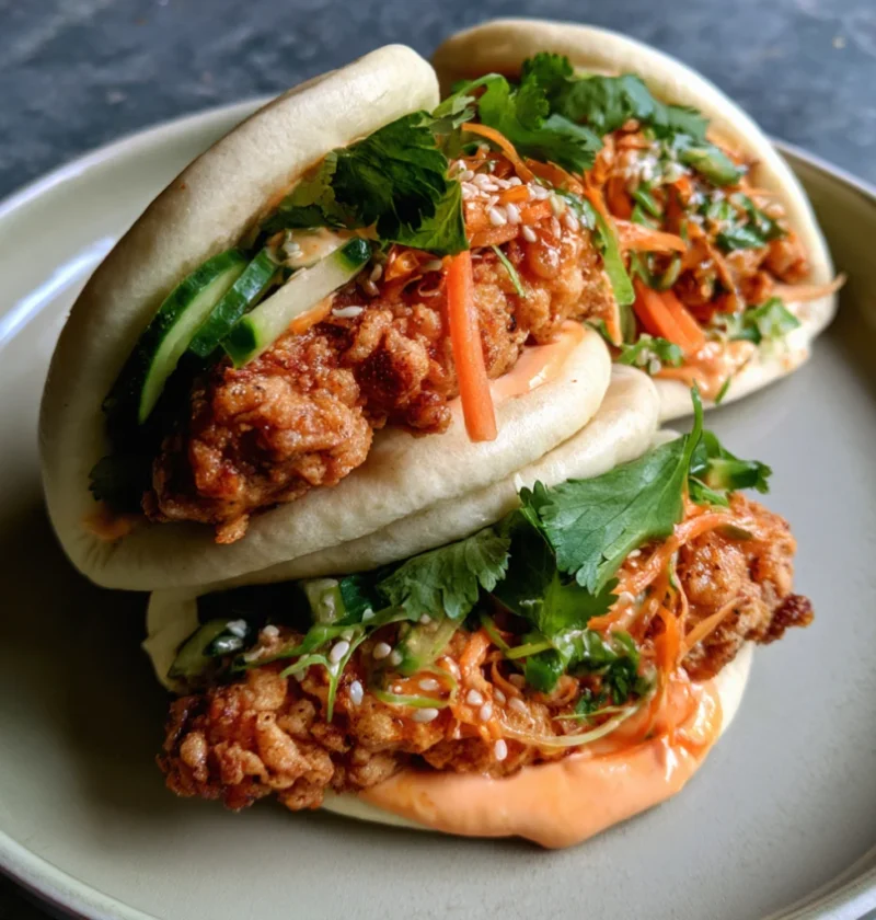 Crispy Fried Chicken Bao Buns With Sriracha mayo