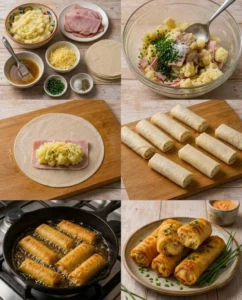 Crispy Fried Ham, Potato Cheese Rolls