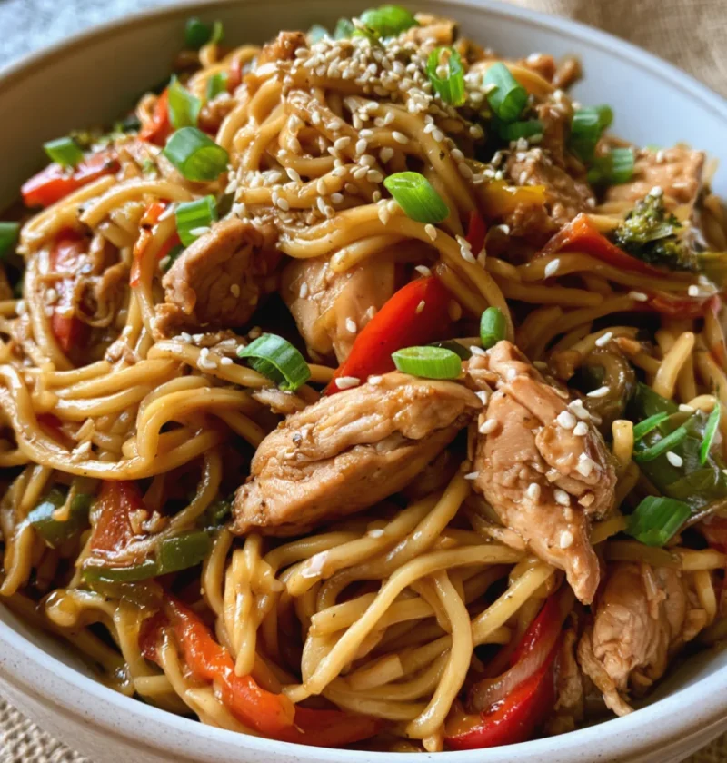 Crockpot Honey Garlic Chicken Noodles