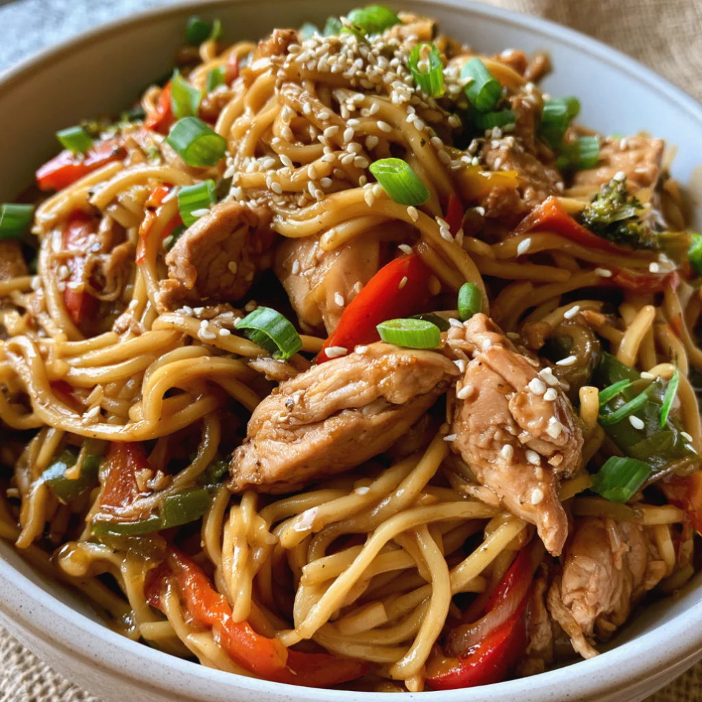 Crockpot Honey Garlic Chicken Noodles