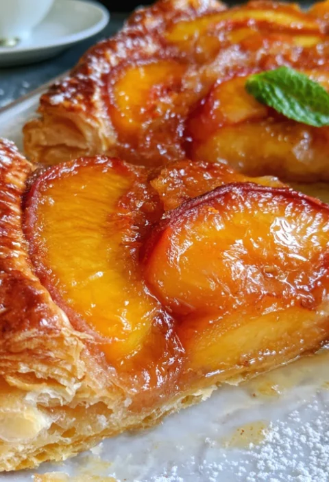 Easy & Quick Upside Down Puff Pastry Peach Tart Dessert