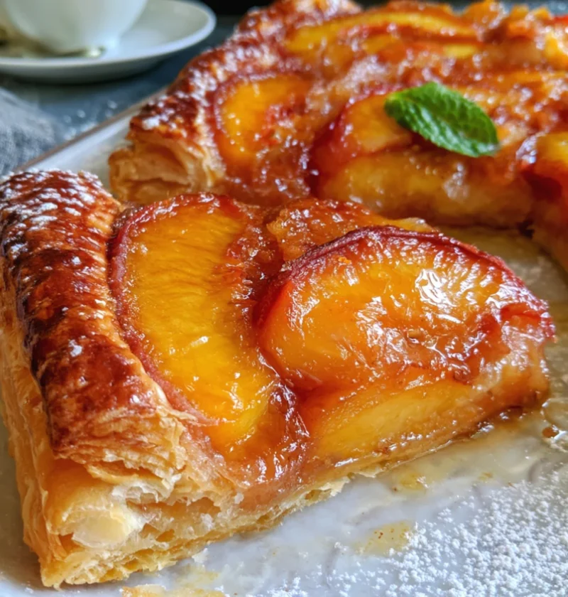 Easy & Quick Upside Down Puff Pastry Peach Tart Dessert