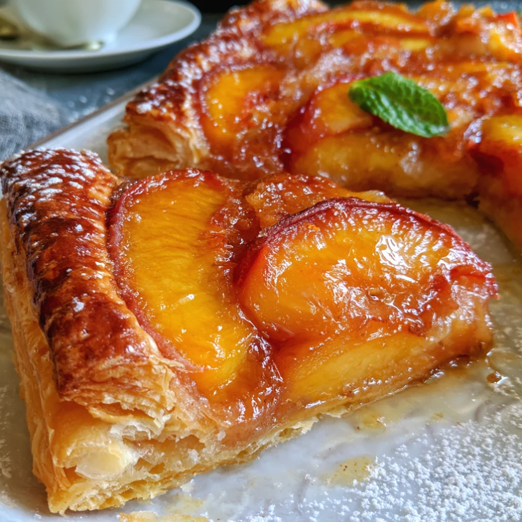 Easy & Quick Upside Down Puff Pastry Peach Tart Dessert