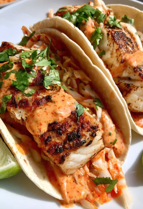 Fish Tacos with Spicy Sriracha Lime Sauce