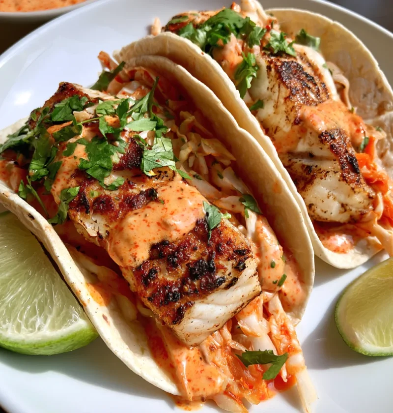 Fish Tacos with Spicy Sriracha Lime Sauce