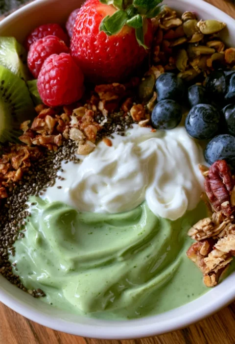 Greek yogurt with green matcha