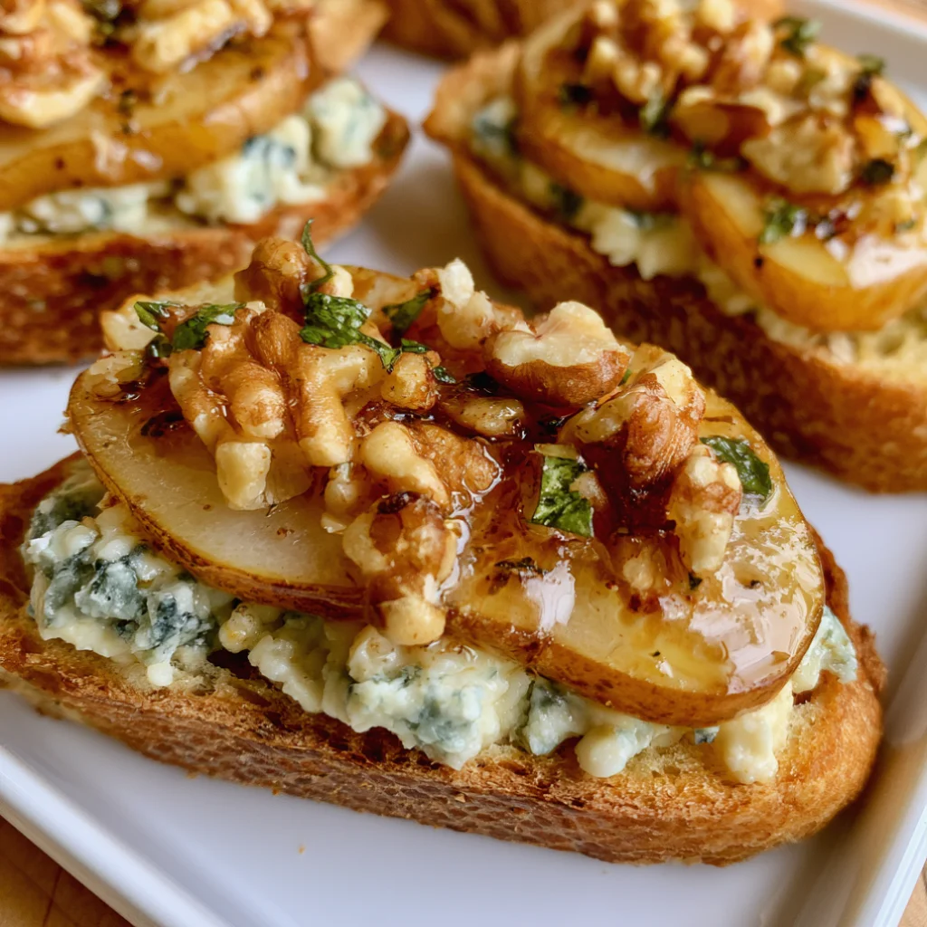 Pear & Blue Cheese Crostini With Walnuts