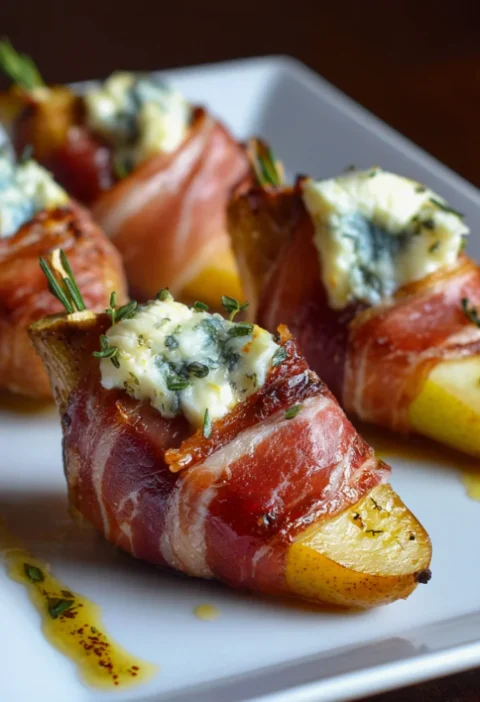 Prosciutto Wrapped Pear Appetizers with Blue Cheese