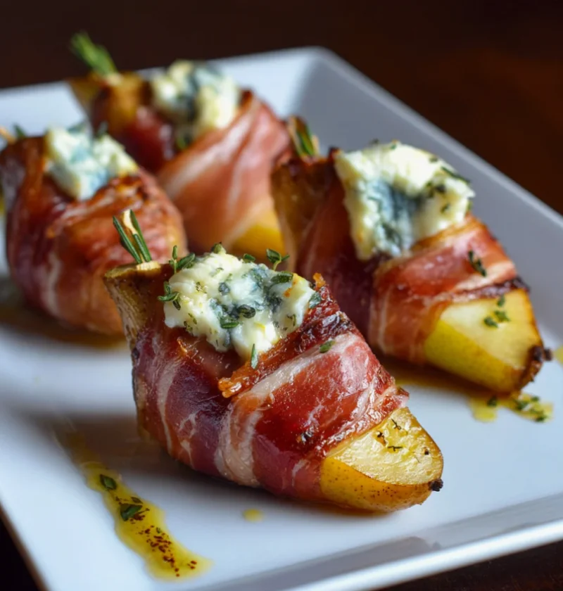 Prosciutto Wrapped Pear Appetizers with Blue Cheese
