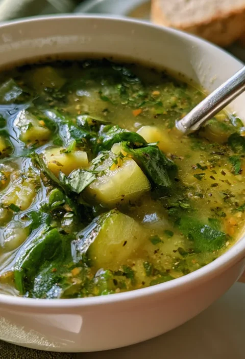 quick and easy soup with spinach and zucchini