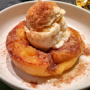 Air Fryer Cinnamon Sugar Peach With Vanilla Ice Cream