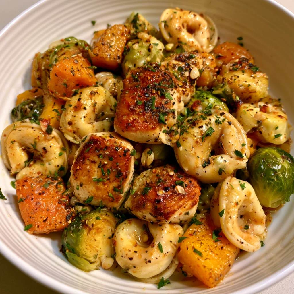 Autumn Chicken Tortellini with Butternut Squash & Brussels Sprouts