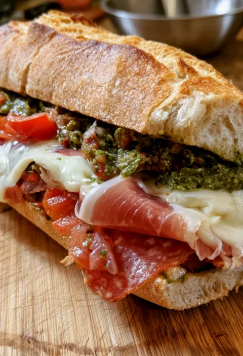 Gourmet Pesto & Charcuterie Baguette Sandwich