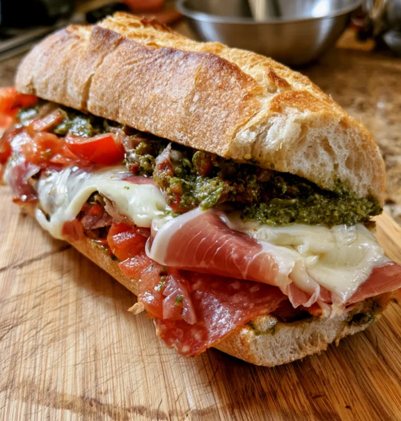Gourmet Pesto & Charcuterie Baguette Sandwich