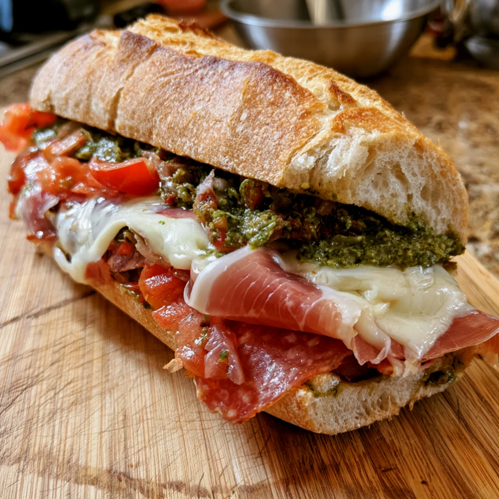 Gourmet Pesto & Charcuterie Baguette Sandwich