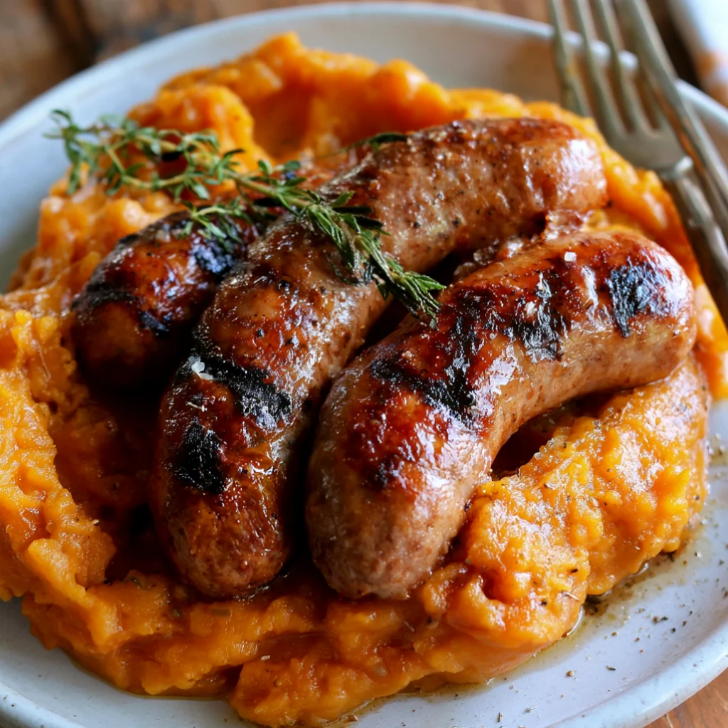 Grilled Sausages With Sweet Mashed Potato