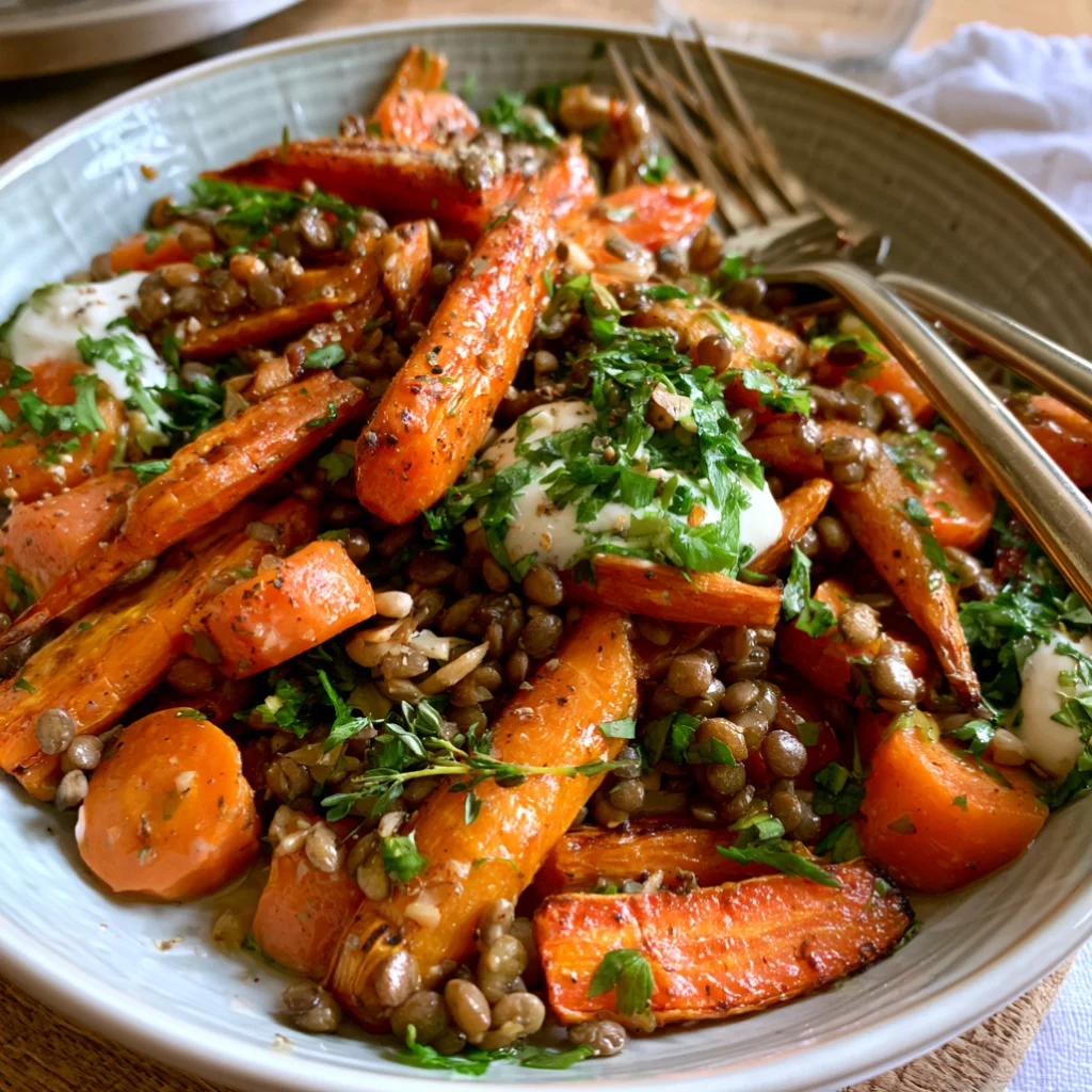 Healthy Roasted Carrot and Lentil Salad